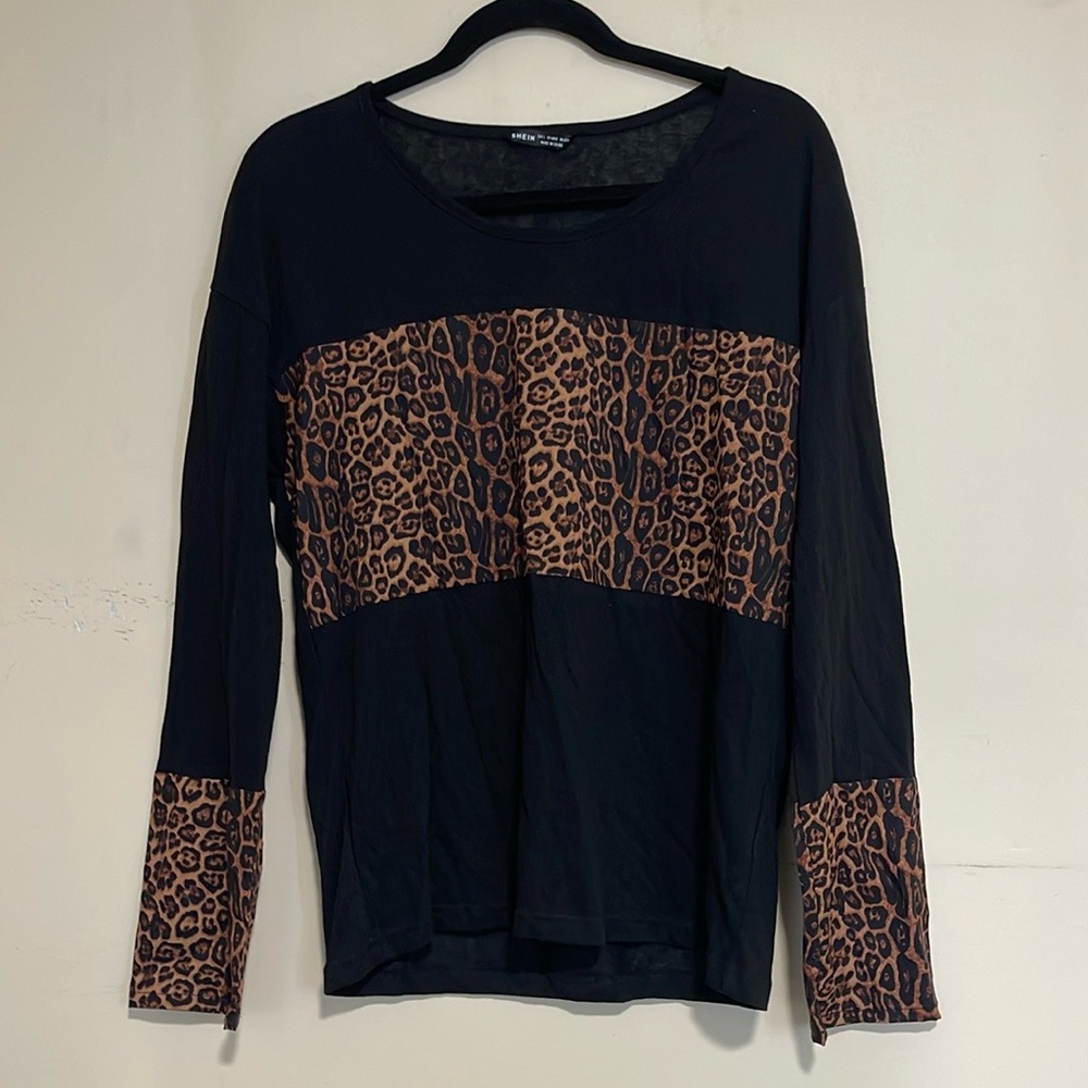 SHEIN Black and Blue Long Sleeve Blouse